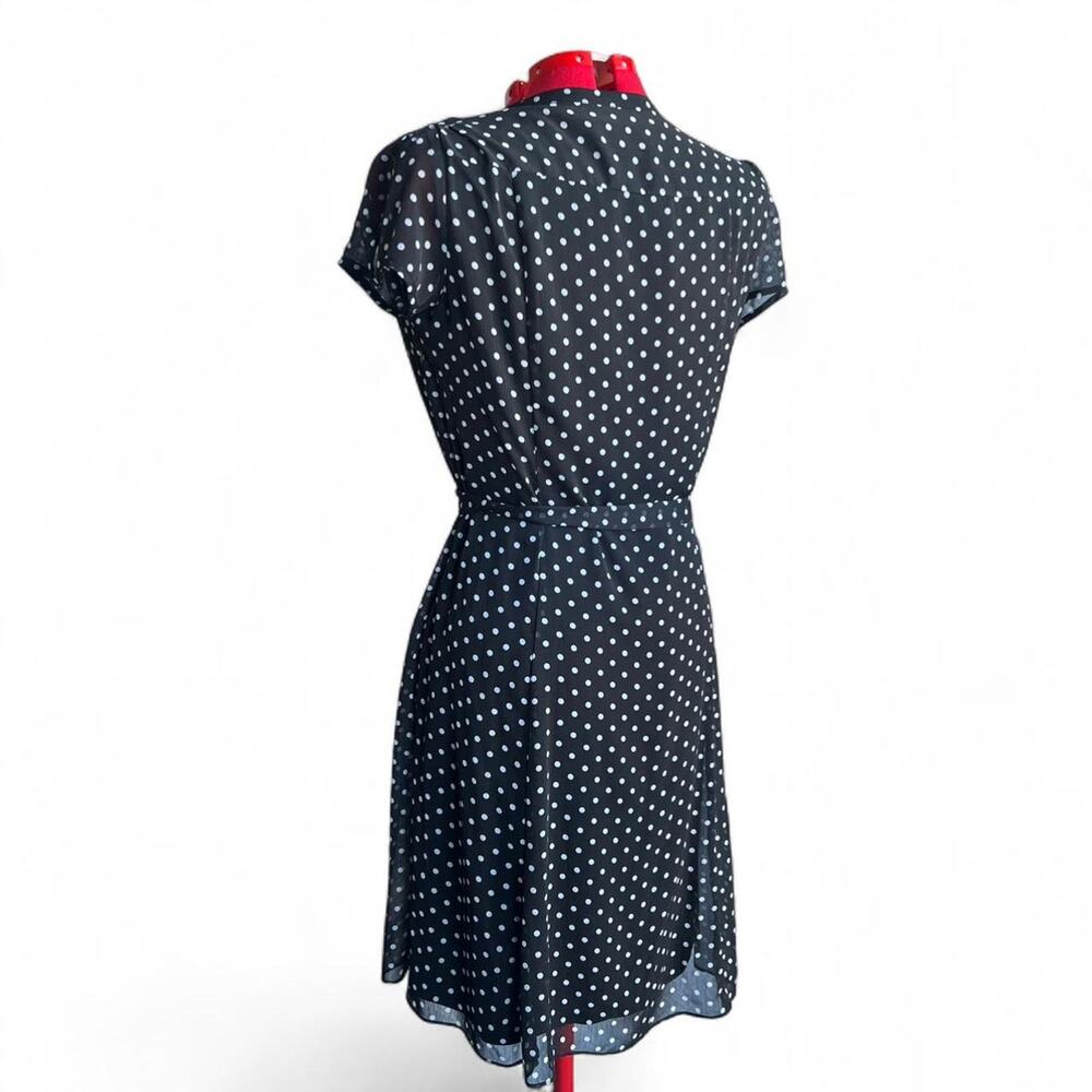 Black & White Polka Dot Midi Dress Sheer Keyhole Sleeves Removable Tie Size 14 - Picture 5 of 8